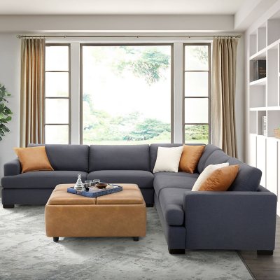 Cole & Rye 3-Piece Fabric Sofa Sectional with 5 Pillows (Pickup 3-boxes 3/3). 2 LEFT SIDES!!