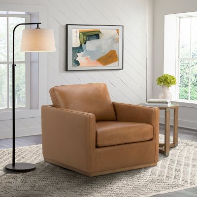 Cole & Rye Modern Farmhouse Leather Swivel Chair, Saddle :- Saddle