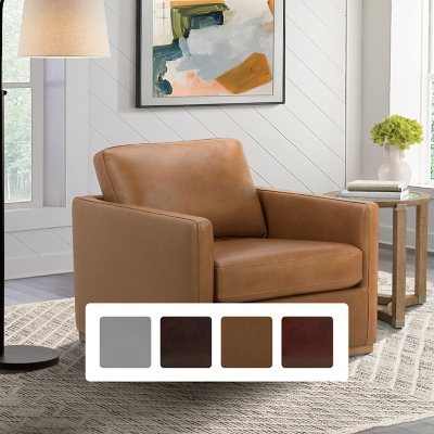 Cole & Rye Modern Farmhouse Leather Swivel Chair, Saddle :- Saddle