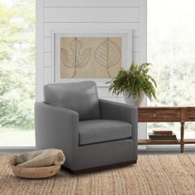 Cole & Rye Modern Farmhouse Leather Swivel Accent Chair