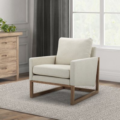 Member's Mark Fabric Chair with Wooden Base, Linen:- Linen