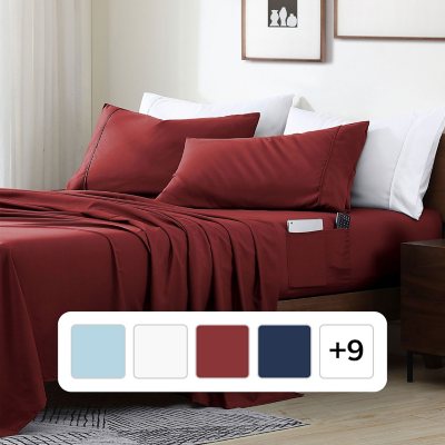Swift Home Smart Sheet Set With 8' Side Storage Pockets- Twin XL Burgundy:- Burgundy, Twin XL