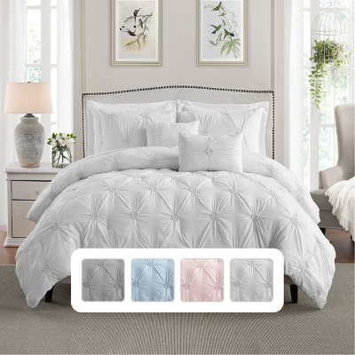 Swift Home® Premium Collection Ultra Plush Floral Pintuck Comforter Set- White Twin/Twin XL:- White, Twin/TwinXL