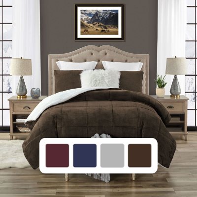 Swift Home Plush Faux Fur 3-piece Reverse to Sherpa Comfoter Set- Chocolate Full/Queen:- Chocolate, Full/Queen