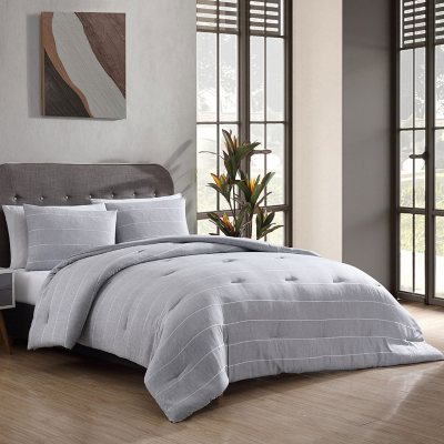 Dark Grey Queen Comforter Set 7 Pieces Stripe Comforter Sets with Comf