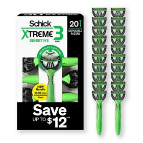 Schick Xtreme3 Sensitive Disposable Razors for Men, 20 ct.