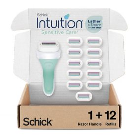 Schick Intuition Sensitive Care for Women, Razor Handle + 12 Cartridge Refills