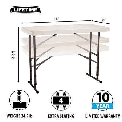 Lifetime 4 Adjustable Commercial Grade Folding Table Various Colors Sam S Club