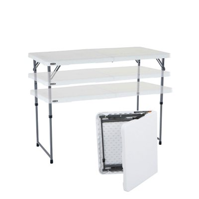 80160 Commercial Height Adjustable Folding Utility Table, 4 Feet, White  Granite