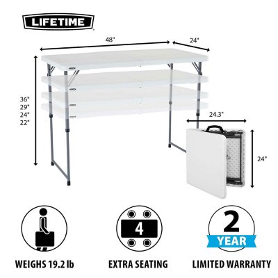 4 ft. White Granite Resin Adjustable Height Commercial Folding Table