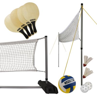 GSE Portable Badminton Volleyball Combo Set for Backyard Lawn/Beach with  Volleyball/Badminton Net, PU Volleyball with Pump, 4 Badminton Rackets, 3