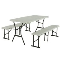 Lifetime 5' Fold-In-Half Table and Bench Combo, Pearl 