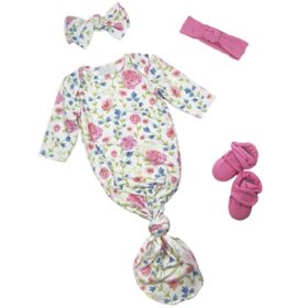 Toby Fairy 4-Piece Garden Floral Gown, Headband and Bootie Set, 0-6 Months