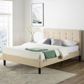 Zinus Taupe Tufted Upholstery Platform Bed, Assorted Sizes