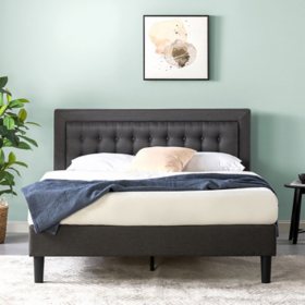 Night Therapy Upholstered Platform Bed with Wooden Slats, Dark Gray (Assorted Sizes)