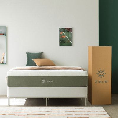 ZINUS Night Therapy 12" SensICE Antimicrobial Queen Memory Foam Mattress & BiFold Box Spring:- Queen, Box Spring