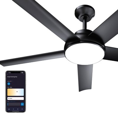 Atomi Smart 52” Modern Indoor Ceiling Fan with RGB LED Lights and App Control - Black:- Black