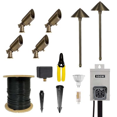 Solid Brass LED Landscape Lighting Kit (6 Spotlights, 2 Path Lights) & 100W  Low Voltage Transformer