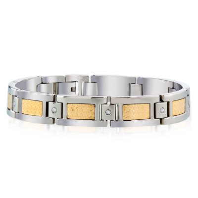 Men's Diamond Bracelet in Stainless Steel with 18k Yellow Gold