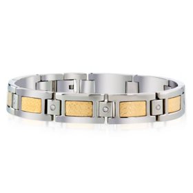 Men's Diamond Bracelet & 14K Gold Accent in Stainless Steel