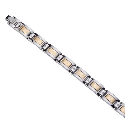 Men's Diamond Bracelet in Stainless Steel with 18k Yellow Gold