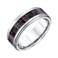 Men's 8mm Tungsten Wedding Band with Red Carbon Fiber
