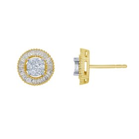 0.46 CT. T.W. Diamond Round/Baguette Earrings in 14K Gold 