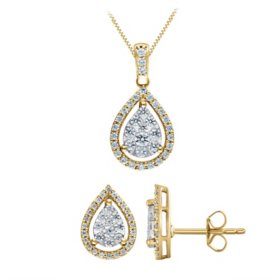 0.96 CT. T.W. Diamond Earring and Pendant Set in 14K Gold