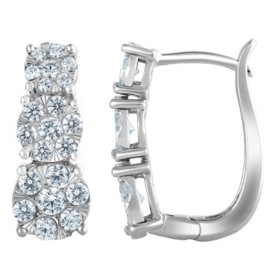 0.96 CT. T.W. Diamond Hoop Earrings in 14K Gold