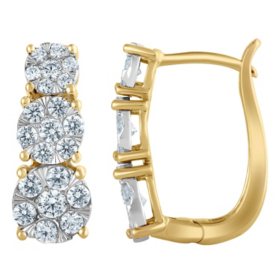 0.96 CT. T.W. Diamond Hoop Earrings in 14K Gold