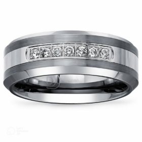 0.20 CT. T.W. Round Cut Diamond Mens Band in Tungsten and Stainless Steel