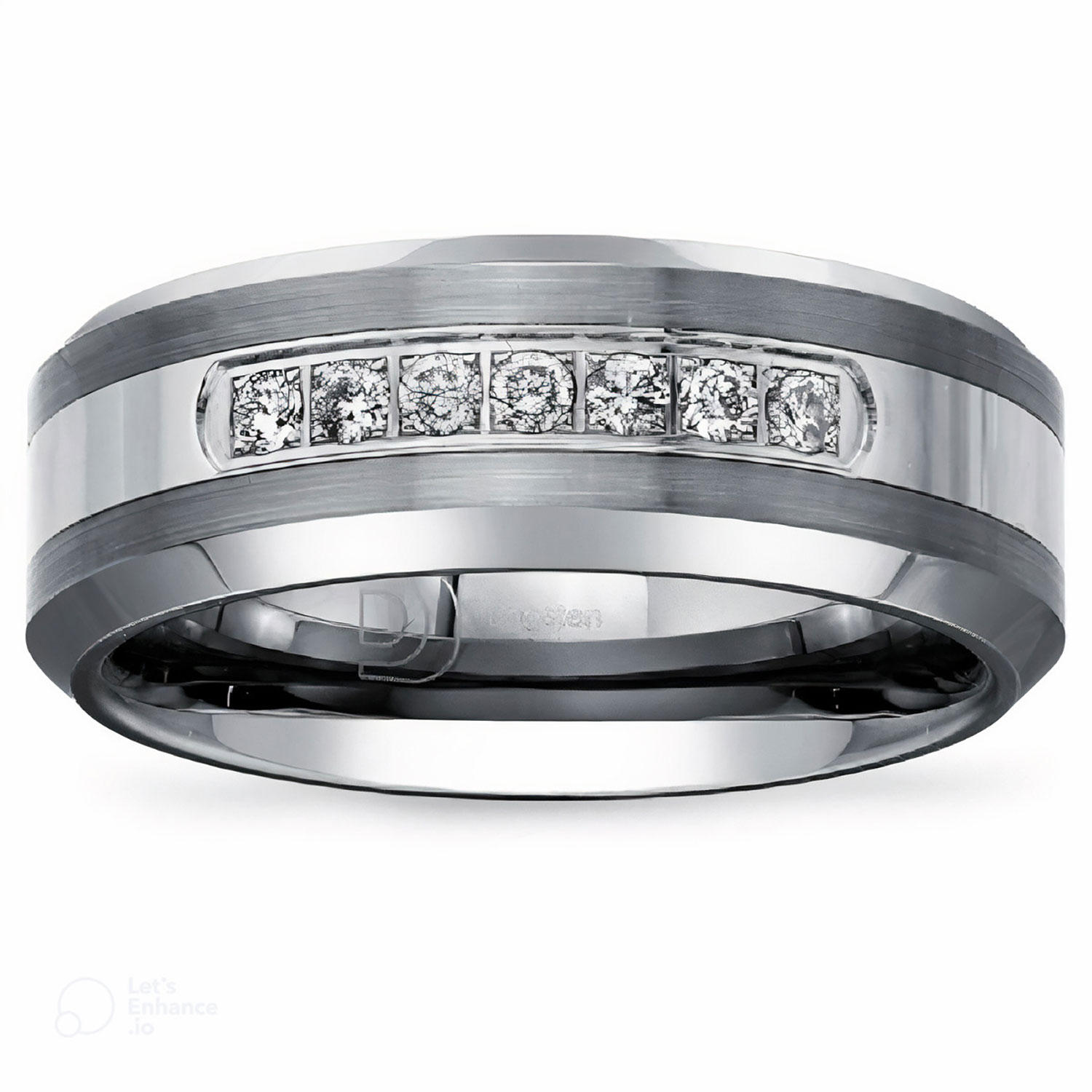 0.20 CT. T.W. Diamond Band in Tungsten and Stainless Steel, 11