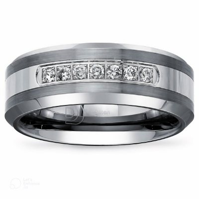 0.20 CT. T. W. Diamond Band in Tungsten and Stainless Steel, 12:- 12