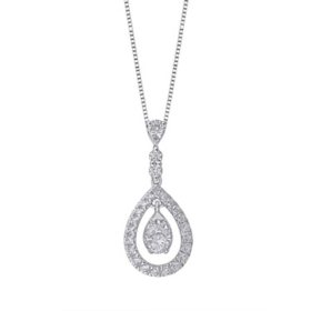 0.46 CT. T.W. Round Cut Tear Drop Diamond Pendant Necklace in 14K Gold