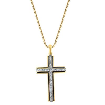 0.46 CT. T.W. Round Cut Diamond Cross Pendant in 14k Gold & Enamel ...