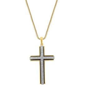 0.46 CT. T.W. Round Cut Diamond Cross Pendant in 14k Gold & Enamel