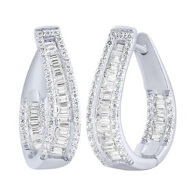 0.96CT. T.W. Inside Out Diamond Hoop Earrings in 14K Gold