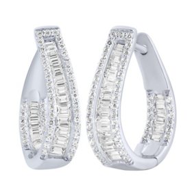 0.96CT. T.W. Inside Out Diamond Hoop Earrings in 14 Karat Gold