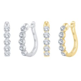 Lab Created Round Cut 1.96 CT. T.W. 5-Stone Floating Hoop Earrings in 18K Gold