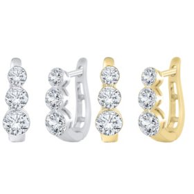 Lab Created Round Cut 1.96 CT. T.W. 3-Stone Floating Diamond Earrings in 18K Gold