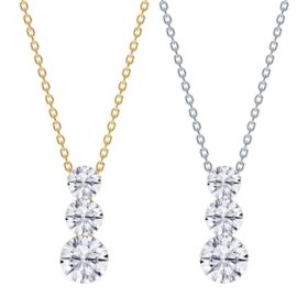 Lab Created Round Cut 1.96 CT. T.W. 3-Stone Floating Diamond Pendant Necklace in 18K Gold