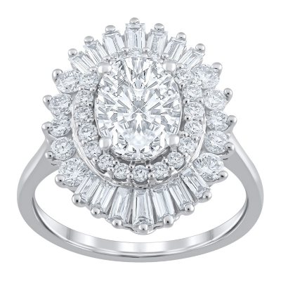 3.46 CT. T.W. Oval Baguette &amp; Round Cut Lab Created Diamond Ring in 14K Gold- White Gold, 6.5:- 6.5, White Gold
