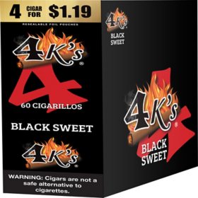 4K's Cigarillo Foil Pouch, Black Sweet Pre-Priced $1.19 for 4 cigars, 15 pack