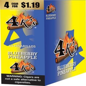 4K's Cigarillo Foil Pouch, Blueberry Pineapple Pre-Priced $1.19 for 4 cigars, 15 pack