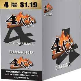 4K's Cigarillo Foil Pouch, Diamond Pre-Priced $1.19 for 4 cigars, 15 pack