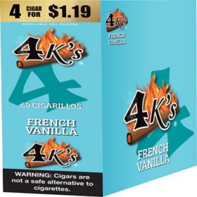 4K's Cigarillo Foil Pouch, French Vanilla Pre-Priced $1.19 for 4 cigars, 15 pack