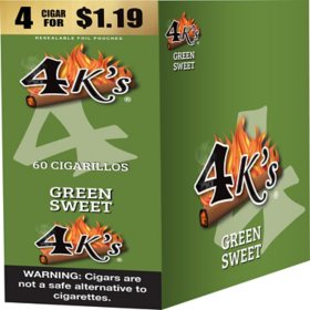 4K's Cigarillo Foil Pouch, Green Sweet Pre-Priced $1.19 for 4 cigars, 15 pack
