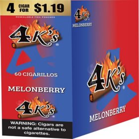 4K's Cigarillo Foil Pouch, Melonberry Pre-Priced $1.19 for 4 cigars, 15 pack