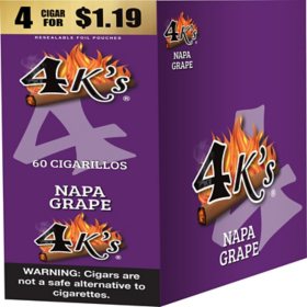 4K's Cigarillo Foil Pouch, Napa Grape Pre-Priced $1.19 for 4 cigars, 15 pack