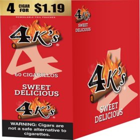 4K's Cigarillo Foil Pouch, Sweet Delicious Pre-Priced $1.19 for 4 cigars, 15 pack